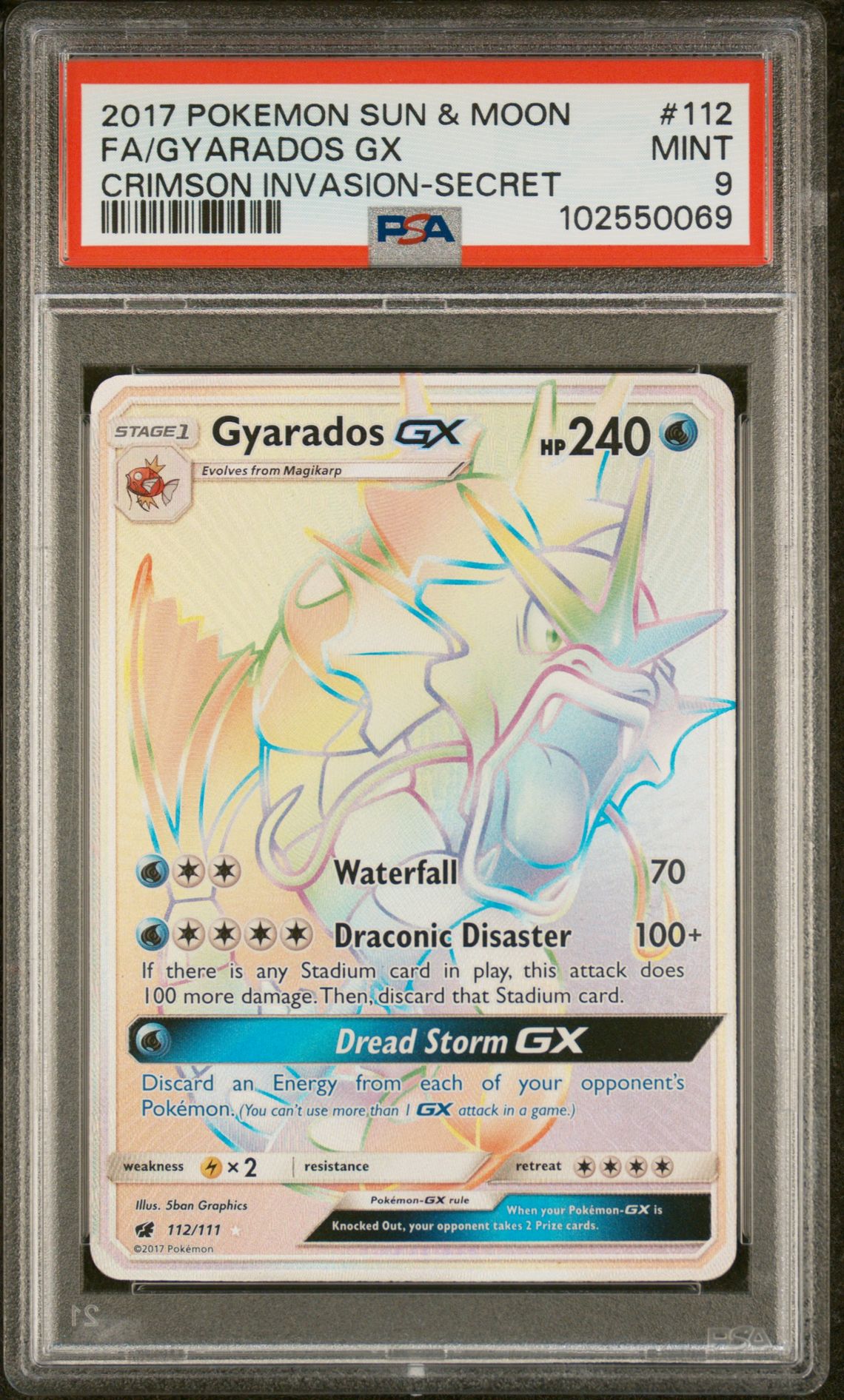 (image for) Secret Full Art Gyarados GX 112/111 Crimson Invasion PSA Mint 9 Graded Card