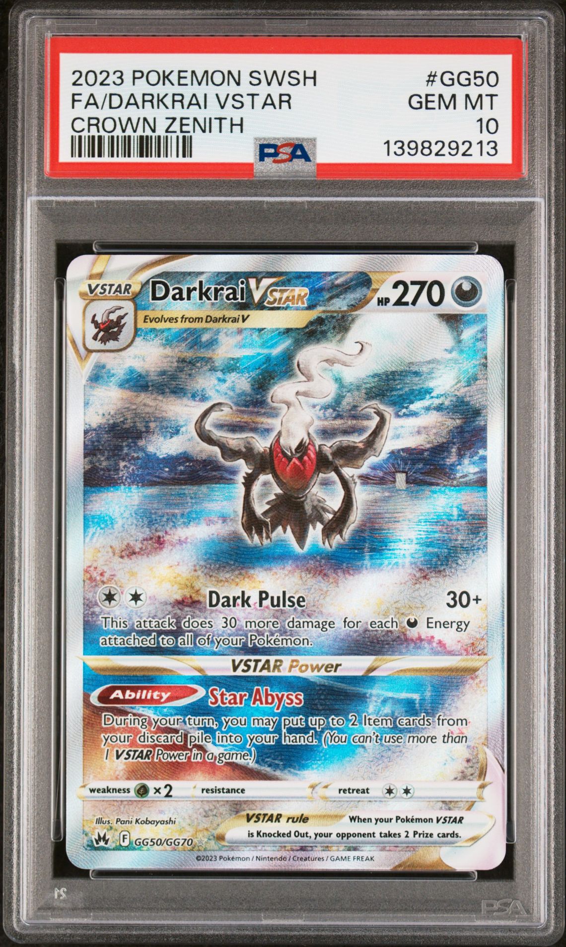 Darkrai V Star GG50/GG70 Crown Zenith PSA 10 Graded Card