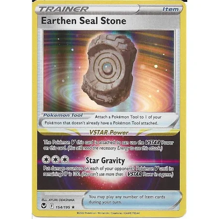 Earthen Seal Stone Trainer Rare Full Holo 154/195 Silver Tempest